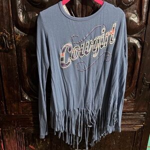 Stylish Blue Fringe Cowgirl Kids Top